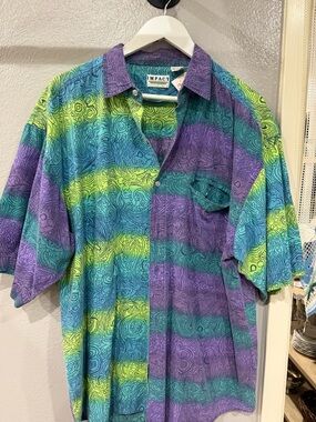 ImPact Men's Purple, Teal & Lime Patterned Short-Sleeve Shirt